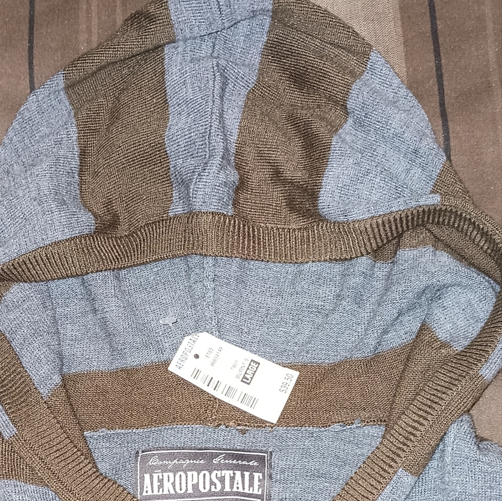 Men's Aeropostale Brown and Gray Striped Hoodie Sweater L - Picture 6 of 9